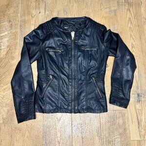 Made by Johnny Faux Leather Motorcycle Motto Biker Jacket Women SZ Medium Black